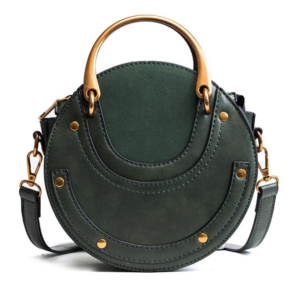 Crossbody Round Bag Small Leather Purse Crossbody Leather Bag - Dark Green - Picture 10 of 13